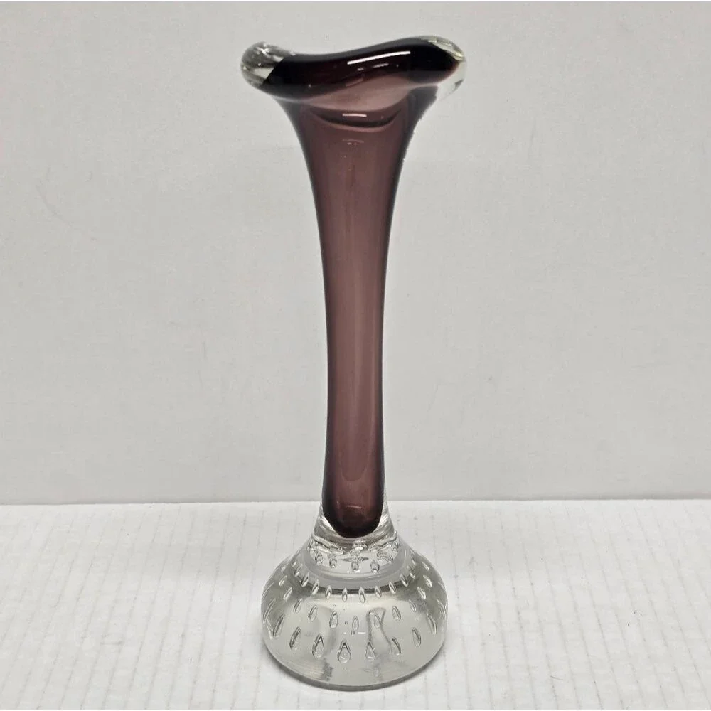 Aseda Glasbruk Bullicante Swedish Art Glass Bone Vase Jack In The Pulpit VTG 60s